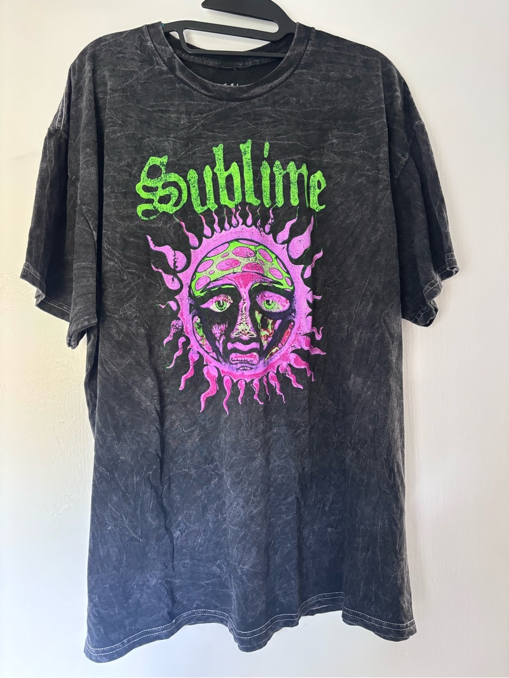 Black Graphic Sublime Band Tee with Neon Sun Print